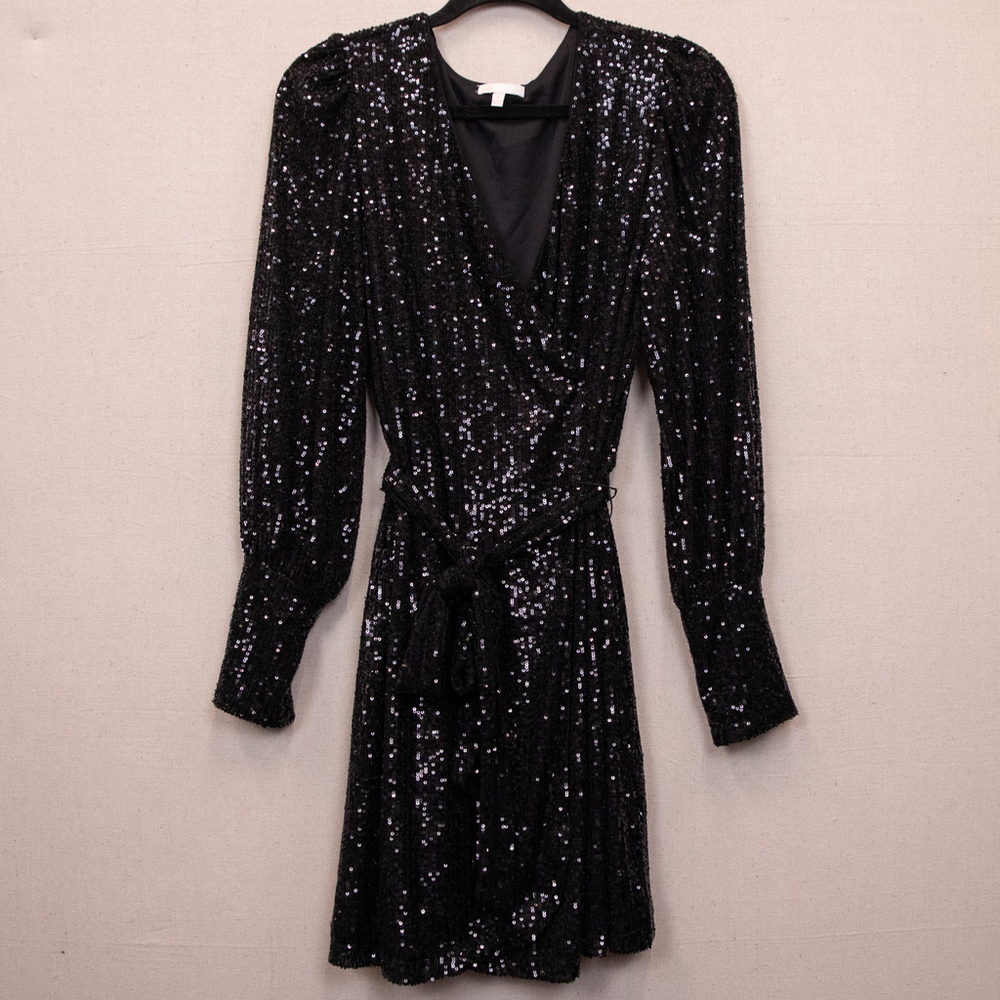 GB black sequins faux wrap party dress-L